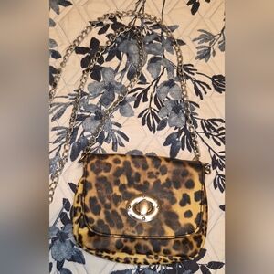 Chateau Leopard Print Crossbody | Chain Strap Turn-Lock Bag